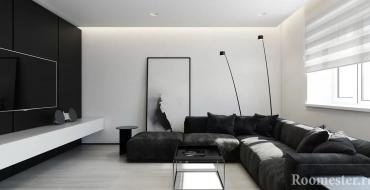 Черно-белый интерьер: особенности, фото Дизайн стен гостиной черного цвета