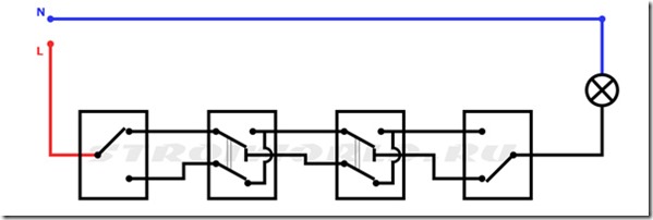 Проходной выключатель с 4 мест схема подключения