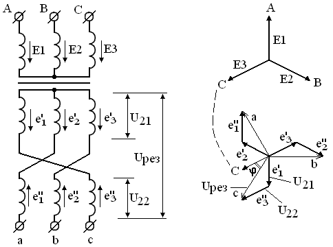 Трансформатор схема соединения зигзаг