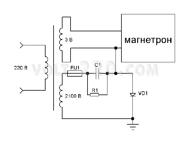 Схема питания магнетрона в микроволновке